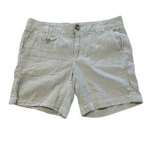 Banana Republic Seersucker Shorts Green White Striped Womens Size 0 EUC